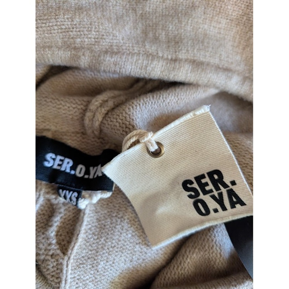 SER.O.YA Women Oatmeal Beige Cable Knit Hooded Sweater Mini Dress XXS New - Picture 7 of 10
